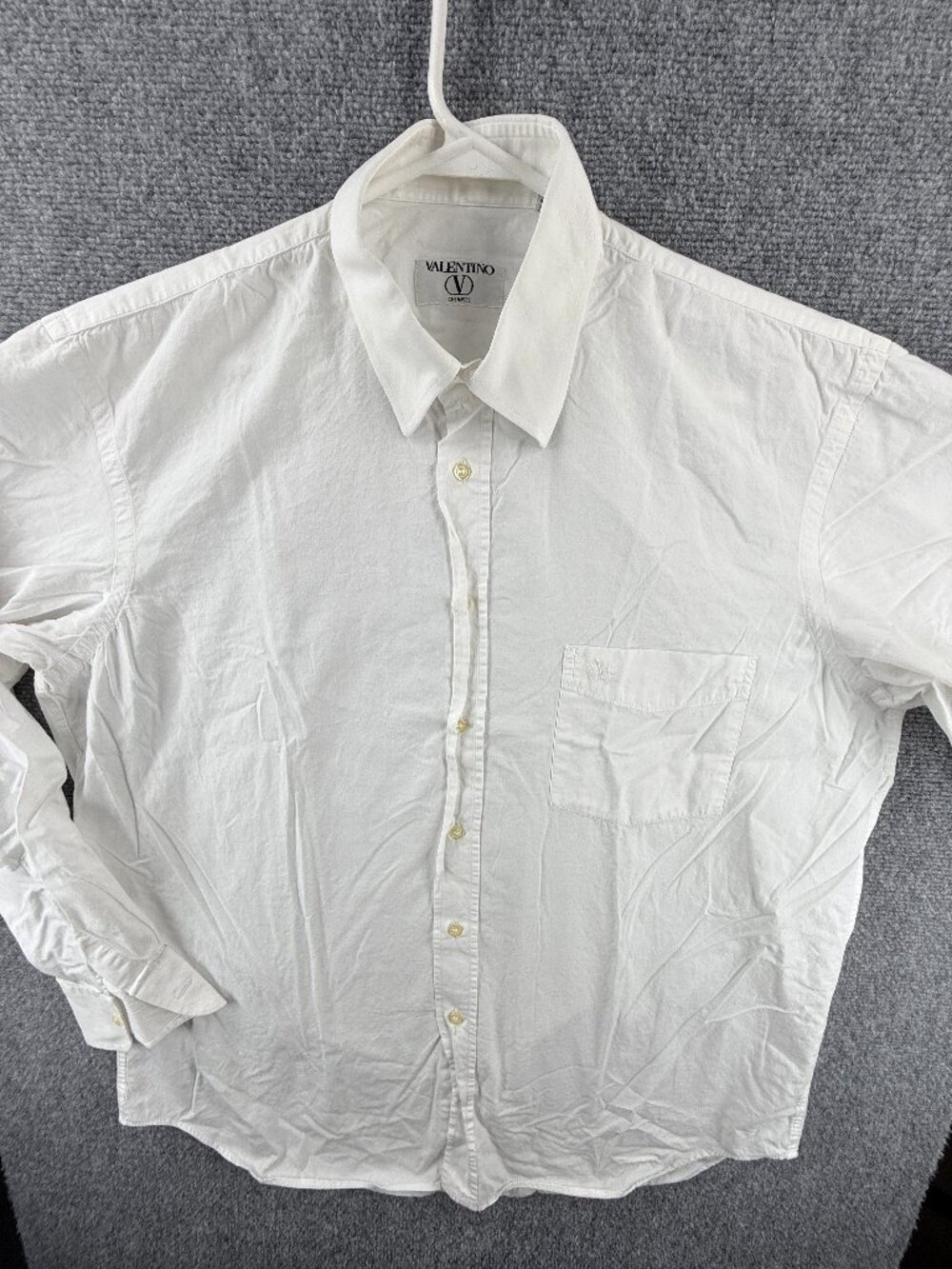 Valentino 17 White Solid Pocket Shirt Long Sleeve Mens Button Up Woven Point